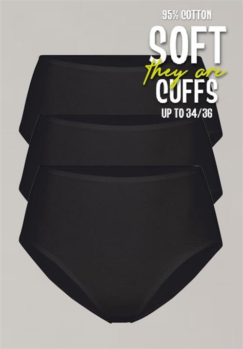 Soft-Cuff 95% Cotton Full Brief Panty 3 Pack Black