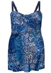 Moroccan Print Twisted Front Swimdress with Wirefree Soft Bra D-E