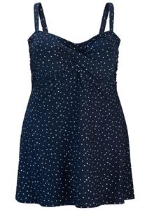 Navy Dotty Twisted Front Swimdress with Wirefree Soft Bra D-E