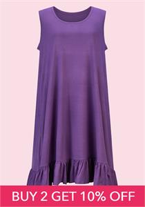 Ruffle Hem Longer Length Sleeveless Viscose Nightdress Purple