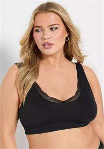 Seamless Lace Trim V-Neck Padded Bra Black