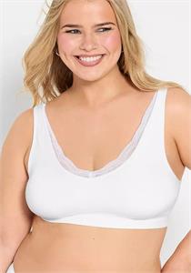 Seamless Lace Trim V-Neck Padded Bra White