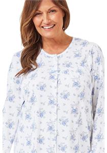 Ladies 100% Cotton Long Sleeve 45" Button Through Nightdress