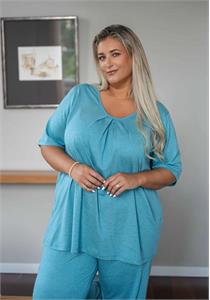 Teresa Plain Knit Pajamas Turquoise