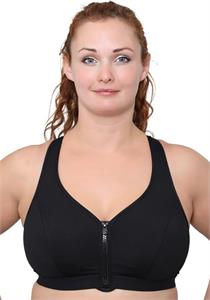 Front Closer Support Wirefree Sports Bra Zip Up (Black)