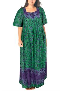 100% Cotton Green Floral Printed Long Lounger Dress