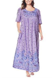 100% Cotton Lilac Floral Printed Long Lounger Dress