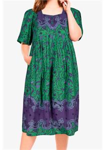 100% Cotton Green Floral Printed Short Lounger Dress