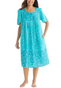 100% Cotton Aqua Floral Printed Short Lounger Dress