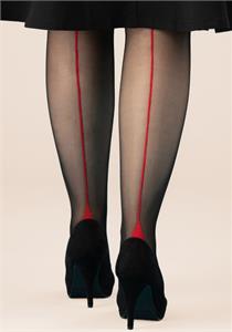 Silver Legs Stiletto Heel Tights (Black with Red Seam)
