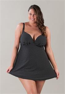 Polka Dots Plunge Front Swimdress D to E