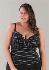 Polka Dots Plunge Front Tankini Top D to E