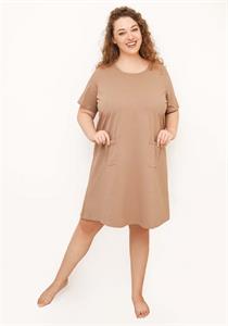 Relax Short Sleeves Cotton Nightie with Pockets Sand