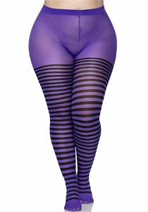 Jada 70 Denier Plus Size Nylon Striped tights (Black Purple)