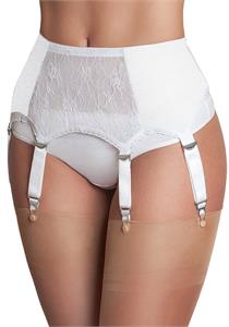 6 Strap Suspender Lace Belt White