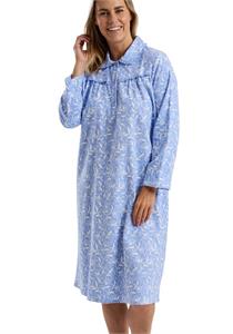 Ladies 40" Brushed 100% Cotton Print Long Sleeve Nightdress