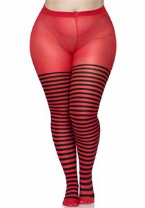 Jada 70 Denier Plus Size Nylon Striped tights (Black Red)
