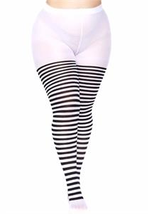 Jada 70 Denier Plus Size Nylon Striped tights (Black White)