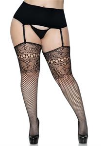 Adeline Plus Lace Top Fishnet Stockings 1X-2X