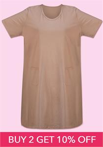 A Line Short Sleeves Cotton Nightie with Pockets Sand