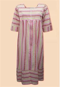 Women Cotton Lounge Dress Pink Stripe with Zipped Front