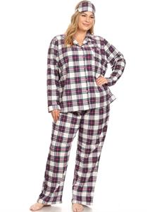 Plus Size Flannel Pajama Set - Purple White