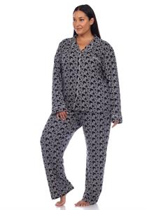 Plus Size Long Sleeve Heart Print Pajama Set - Navy Hearts
