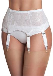 6 Strap Suspender All Lace Belt White