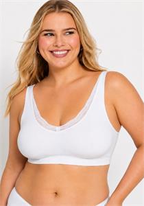 Seamless Lace Trim V-Neck Padded Bra White