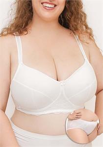 Brooke Non-Wired Cotton with Lace Bra Set Ivory