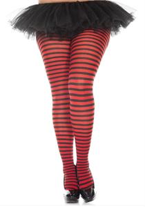 Opaque Striped Tights Black-Red