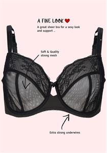 Eve Total Sheer Lace and Mesh Balcony Underwired Bra Black