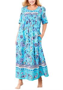 100% Cotton Blue Floral Printed Long Lounger Dress