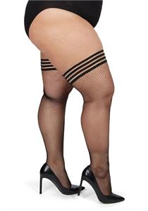Memoi Plus Size Curvy Backseam Fishnet Thigh High Stocking