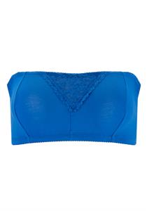 Cotton and Lace Non Wired Bandeau Bra Blue