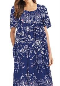 100% Cotton Navy Blue Vines Pocket Lounger Dress