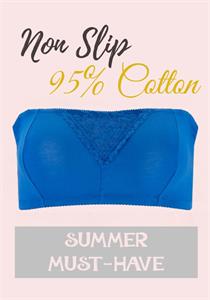 95% Cotton and Lace Non Wired Bandeau Bra Blue