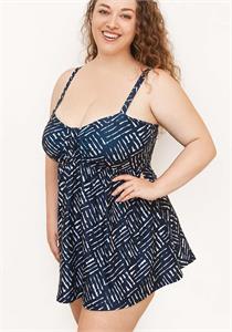 Waffle Print Swimdress with Wirefree Soft Bra D-E