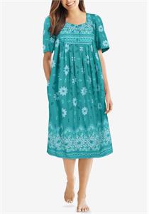 100% Cotton Teal Boho Border Printed Short Lounger Dress