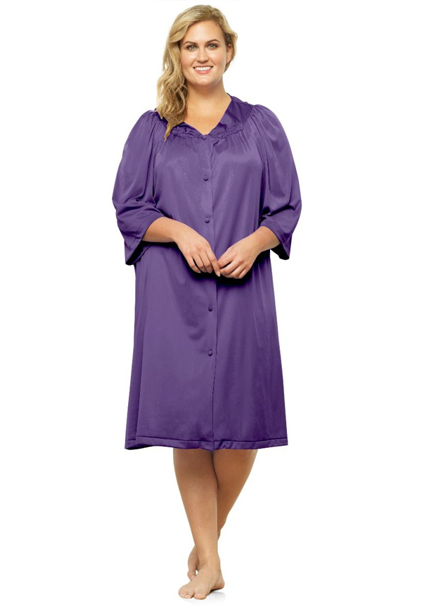 Women Button Front Knee Length Robe Purple Potion Soft Silky