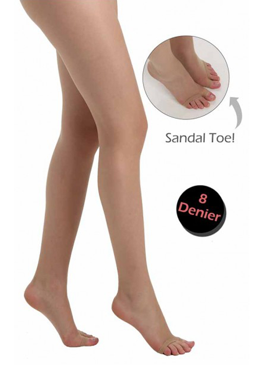 niettemin officieel gewoon 8 Denier Open Toe Sandal Tights (Nude) - Bessi