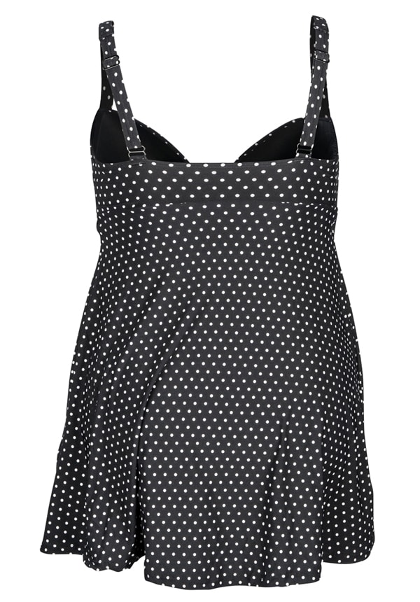 Polka Dots Plunge Front Swimdress - Plus Size Bras