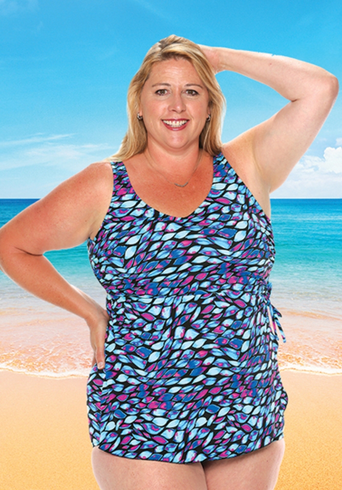 Kaleidoscope Sarong Swimsuit with Tummy Control DD - Plus Size Bras