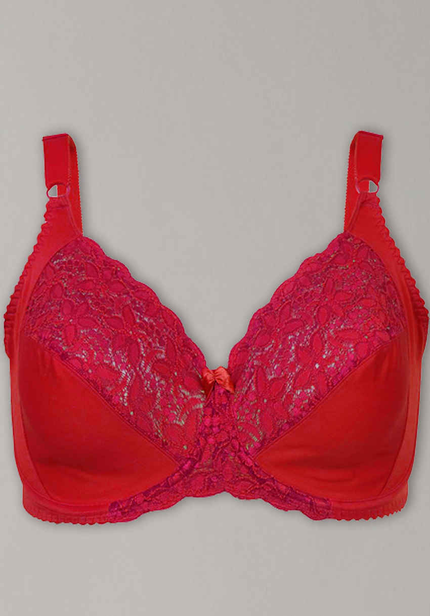 Women Red Bra in Microfiber and Stretch Lace - Plus Size Bras