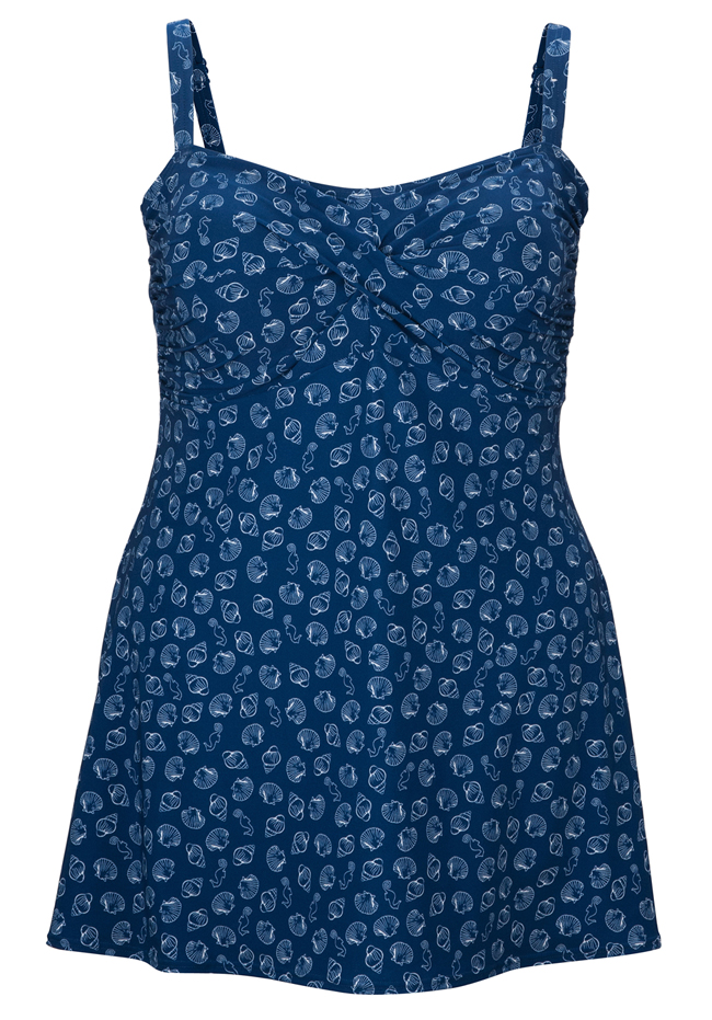 Shell Print Twisted Front Swimdress with Padded Bra C D DD E - Plus ...